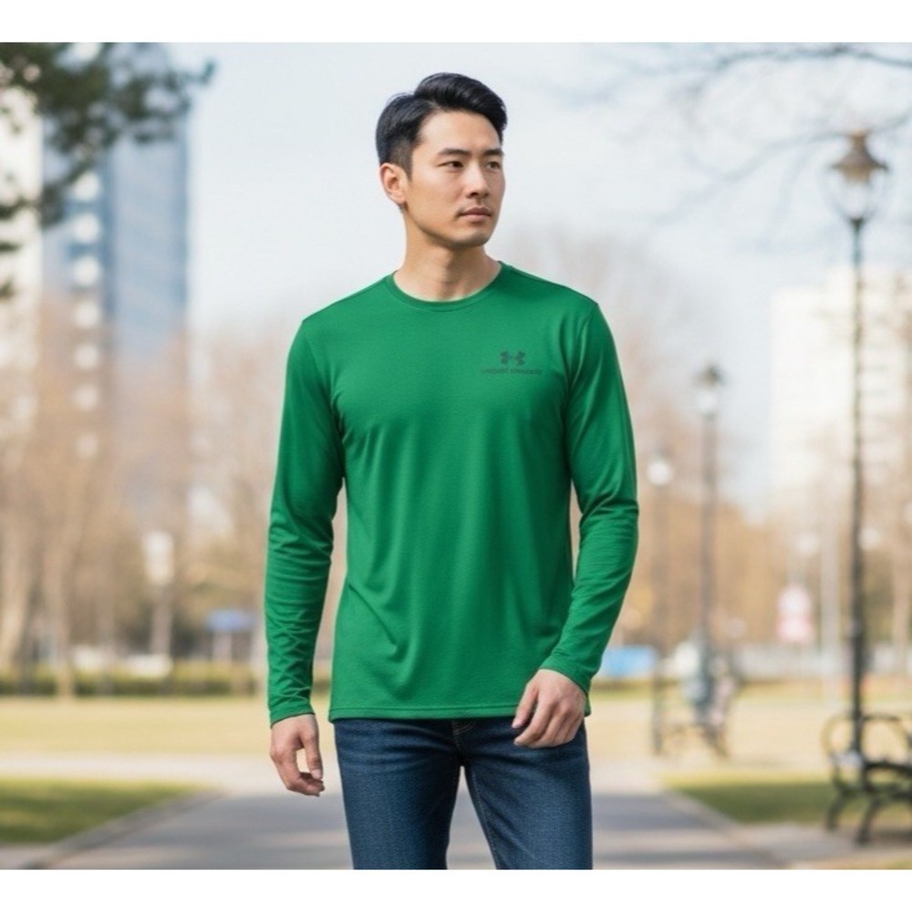 Under Armour Rush Men's S Lightweight Activewear‎ LS Tee T-Shirt  Green 1036